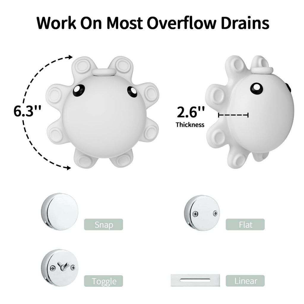 Bathroom Bathtub Overflow Drain Cover- Silicone Bath Tub Drain Cover, Tub Overflow Drain Stopper with Suction Cups, Adds Inches of Water for Deeper Bath, Cute Bathroom Accessories, Baby Blue