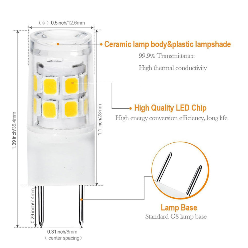 G8 LED Bulb 3W, WB25X10019 Halogen Bulb 20W Replacement for GE Microwave Oven Light, T4 JCD Type G8 Bi-Pin Base, 120 Volt, Daylight White 6000K, 2-Pack