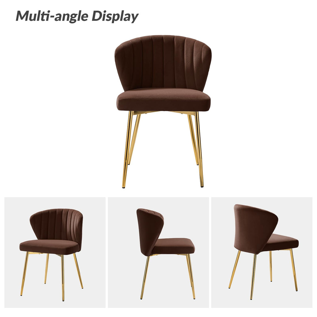 HULALA HOME Velvet Dining Chairs, Modern Small Armless Accent Chair with Gold Metal Legs, Living Room Upholstered Cute Side Chair, Elegant Tufted Back Vanity Chair for Bedroom, Auburn