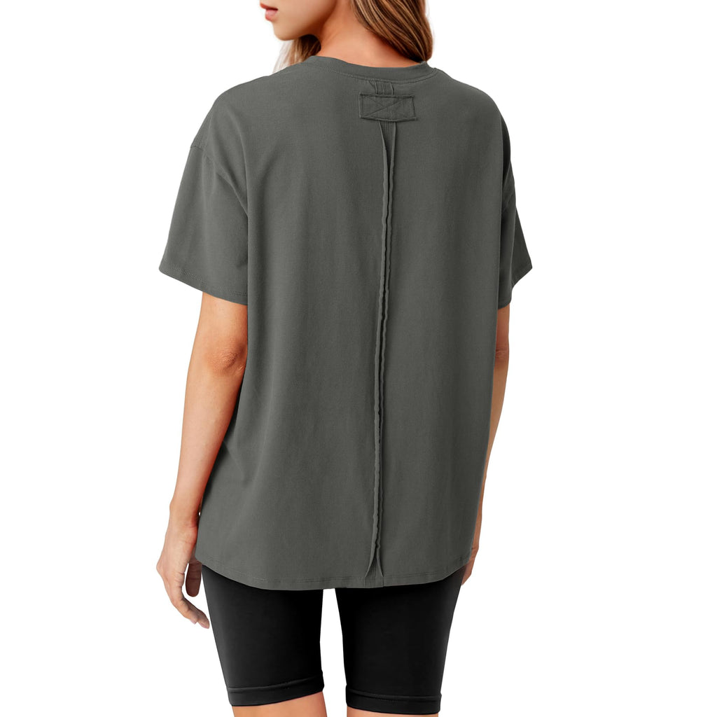 Lepunuo Oversized T Shirts for Women Summer Tops 2024 Trendy Cotton Casual Loose Fit Short Sleeve Side Slit Tee Shirts