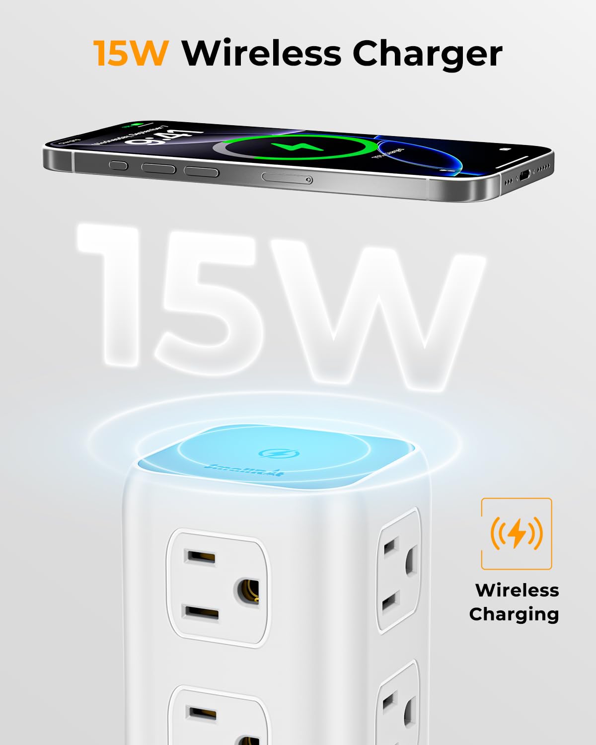 Tower Surge Protector Power Strip with 12 Outlets 4 USB (1 USB C), 6.5Feet Extension Cord with Multiple Outlets, Charging Station, Power Strip Tower, Office Desk Supplies