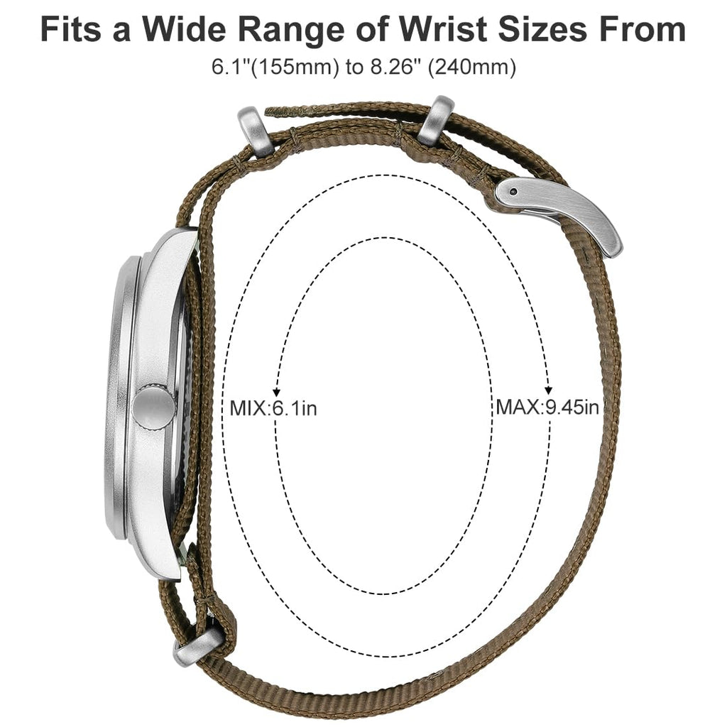 GOLDEN HOUR Men's Nylon Slip-Thru Strap Watch with Military Time Easy Read Dial Glowing Hands