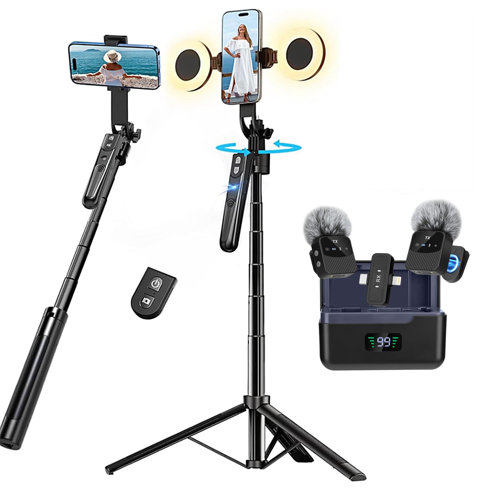 Auto Face Tracking Tripod 360 Rotation with Stand,Android and iPhone Tripod Holder with Remote and Gesture Control, No App,Built-in Tracking Camera Selfie Stick for Vlog Video Recording Tiktok