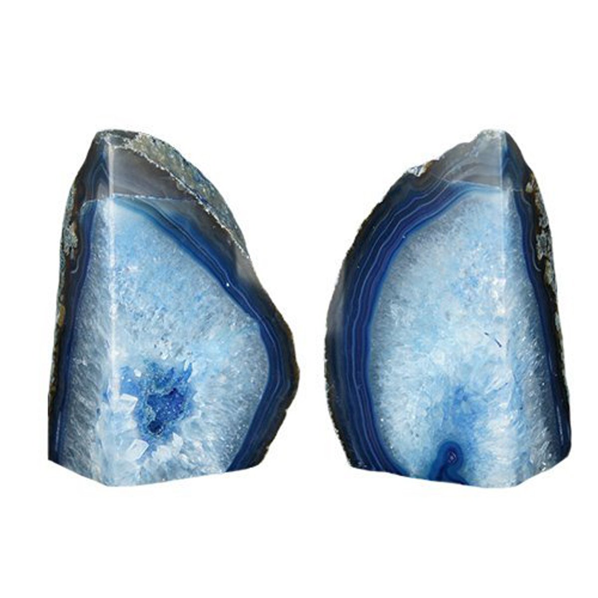 JIC Gem Black Agate Geode Bookends 2-3 Lbs Anti-Slip Rubber Pads Heavy Duty | 1Pair Natural Black Agate Crystal Decor for Shelves & Desk, Unique Small Stone Book Holder Gift for Office & Home Decoration