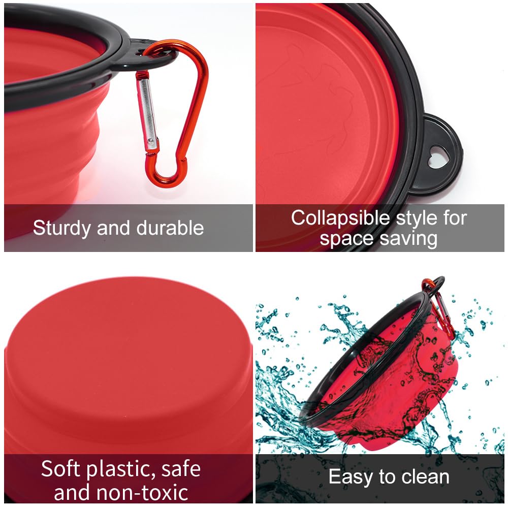 Dog Bowl Pet Collapsible Bowls, 2 Pack Collapsible Dog Water Bowls for Cats Dogs, Portable Pet Feeding Watering Dish for Walking Parking Traveling with 2 Carabiners (Small, Black & Pink)