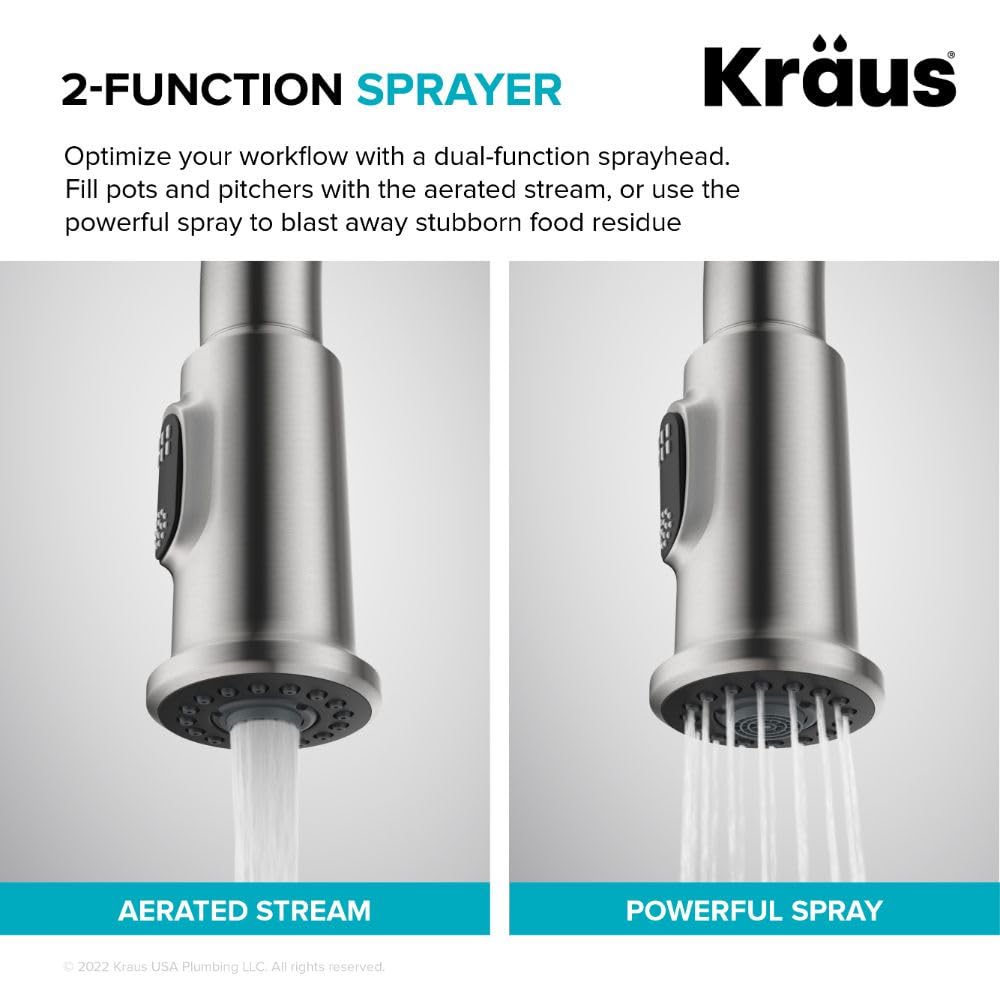 KRAUS Allyn Transitional Bridge Kitchen Faucet with Pull-Down Sprayhead in Brushed Gold, KPF-3121BG