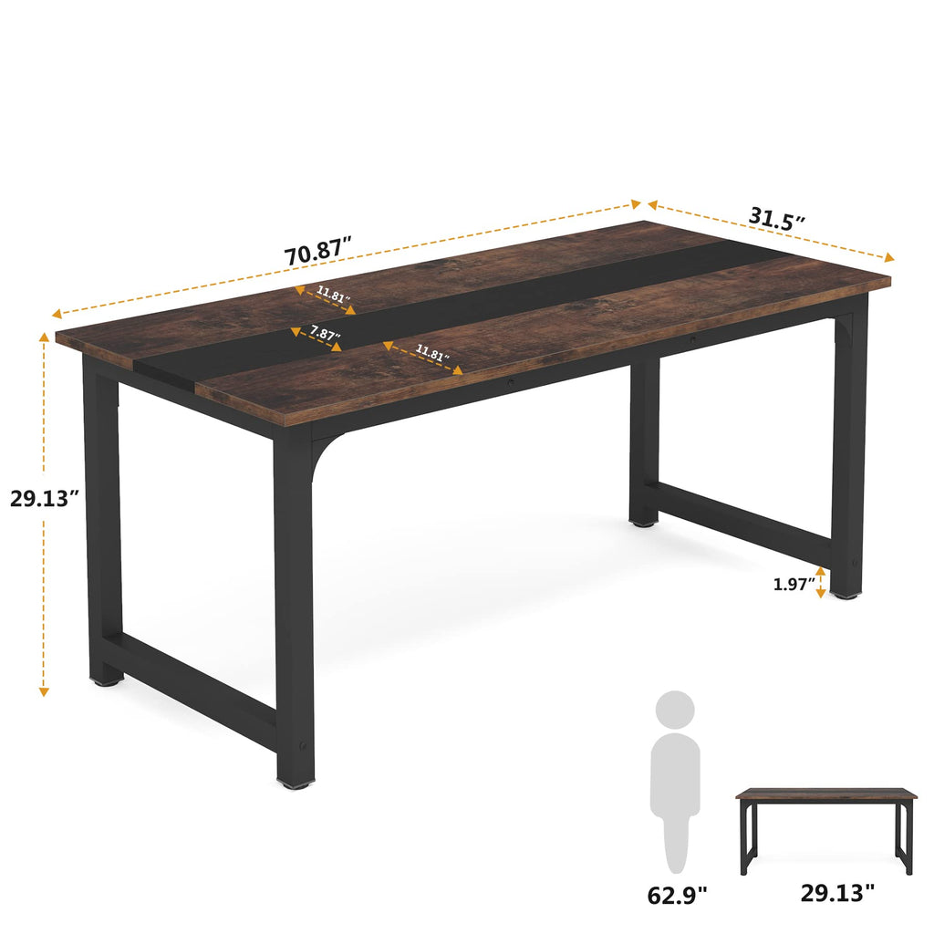 Tribesigns 63” Executive Desk, Large Office Computer Desk with Thicken Frame, Modern Simple Workstation Business Furniture for Home Office, Rustic Brown/Black