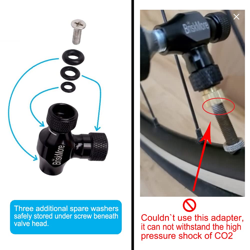 BriskMore CO2 Inflator Kits with 9X16g or 5 X 16g CO2 Cartridges, Presta and Schrader Valve Compatible, Bike Tire CO2 Pump, Included Insulated Sleeve