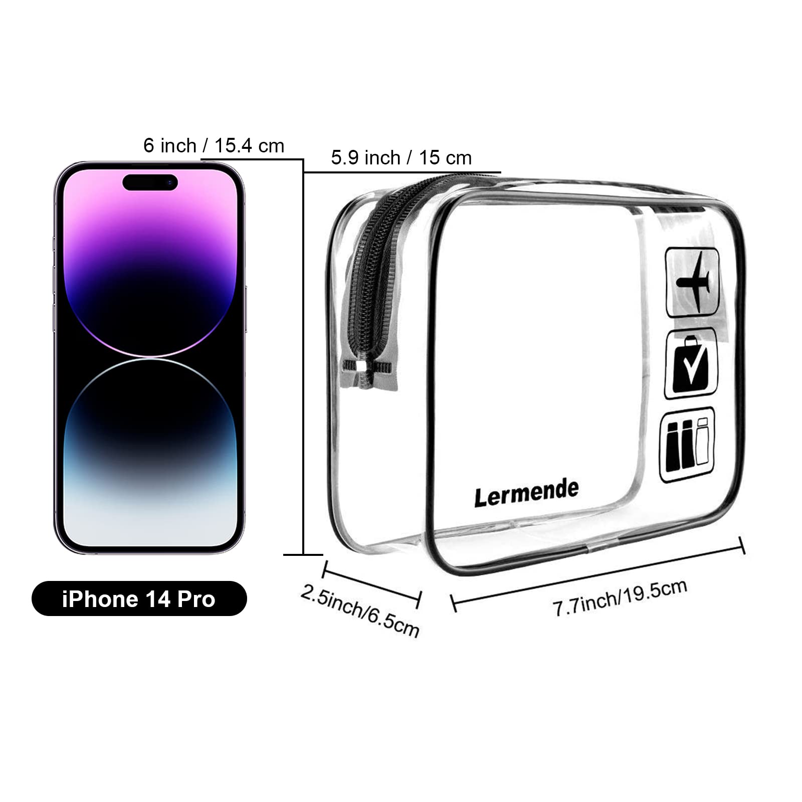 Lermende 2pcs Clear Toiletry Bag TSA Approved Travel Bag,Carry On for Travel,Airport Airline Accessories Compliant Bag,Quart Sized Makeup Cosmetic bag Women Men (Black, 2 Pack)