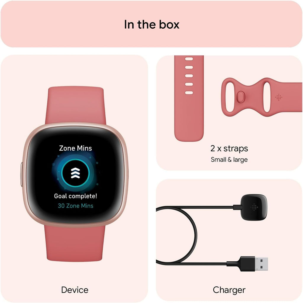 Fitbit Versa 4 Health & Fitness Smartwatch with GPS, 24/7 Heart Rate, Sleep Tracking, Workout Modes, Built-in Alexa, Water Resistant, 6+ Day Battery Life - Black (Pink Sand/Copper Rose)