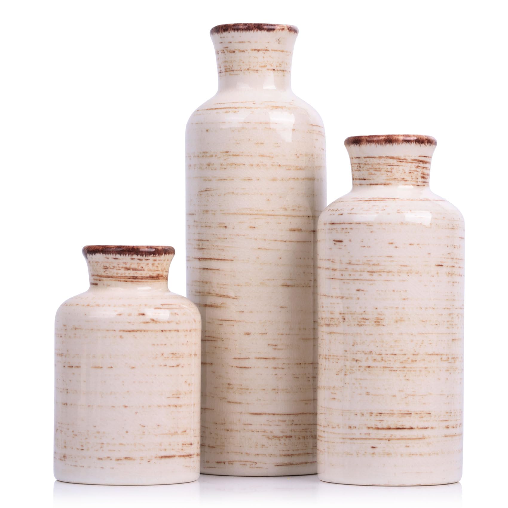 Ceramic Vase Set - 3 Ceramic Small Vases, Farmhouse Country Flower Vase Home Decor, Living Room Decoration, Table Decoration, Fireplace Decor, and Entrance Decorations Centerpieces