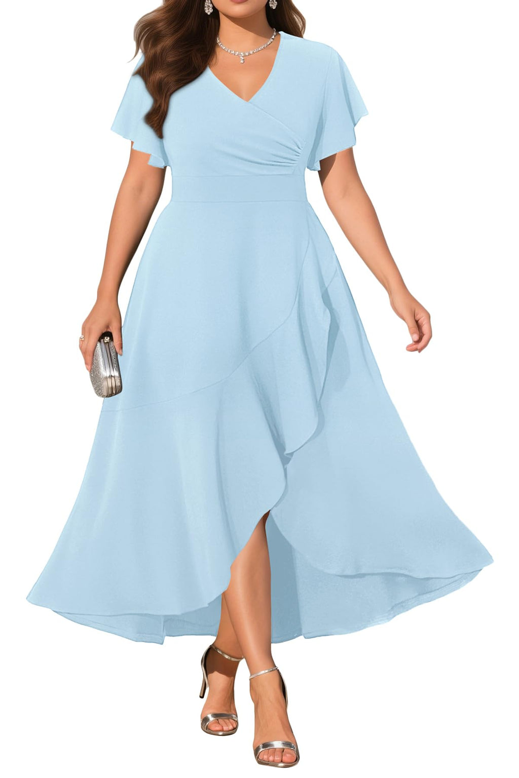Pinup Fashion Women Plus Size Dresses Wedding Guest - Formal Cocktail Wrap High Low Long Dress