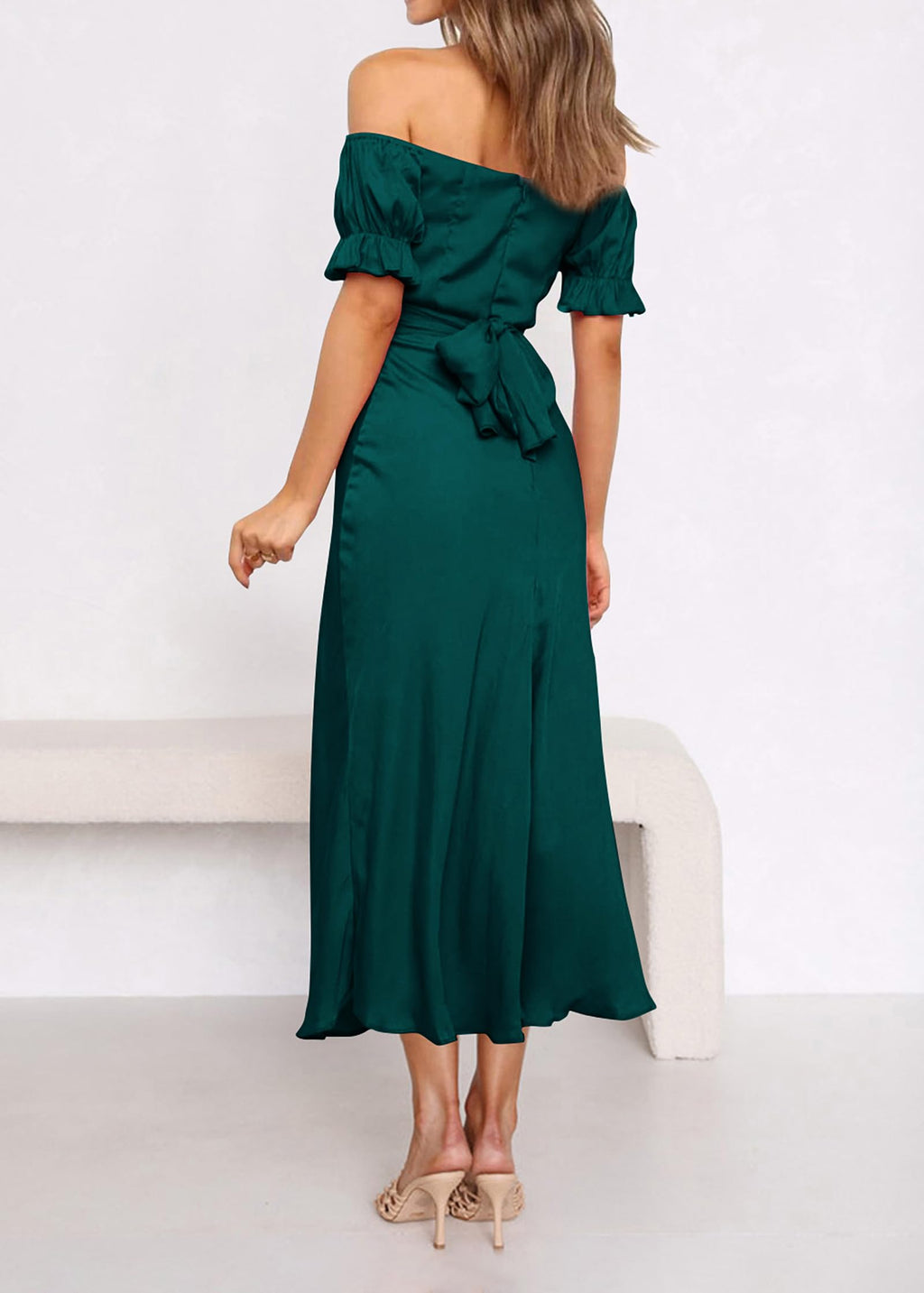 KIRUNDO Women's 2026 Spring Summer Satin Wedding Guest Midi Dress Off The Shoulder Wrap Party Cocktail Formal Prom Dresses