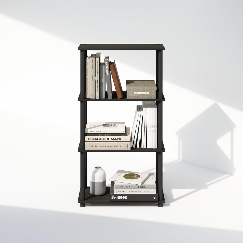 Furinno Turn-N-Tube Book Shelf, 4-Tier Bookshelf, Bookcase with Multipurpose Compact Display Rack, 11.6 x 23.6 x 43.2, for Living Room, Bedroom, Home Office, Americano/Black