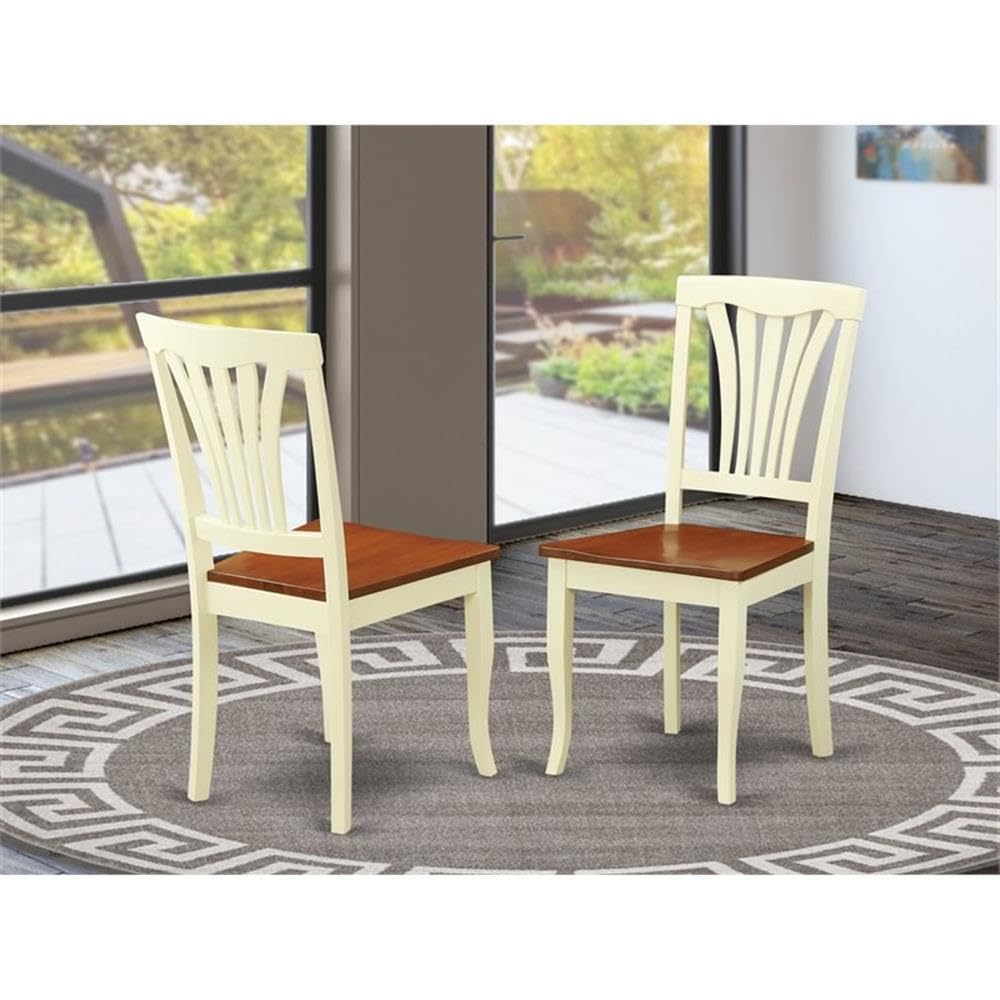 East West Furniture AVC-BLK-W Avon Dining Room Chairs - Slat Back Solid Wood Seat Chairs, Set of 2, Black & Cherry