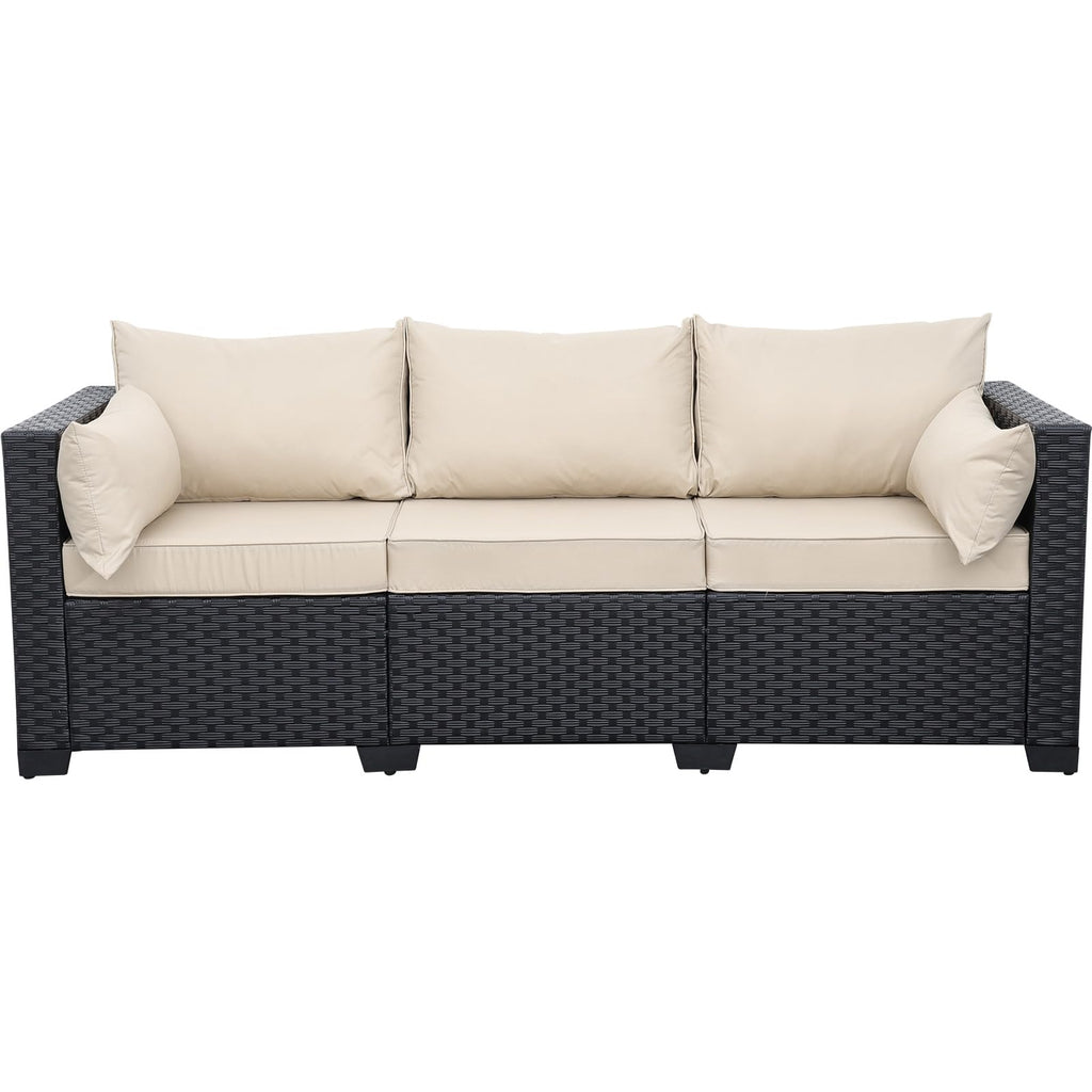Rattaner Outdoor Furniture Outdoor Couch Patio Furniture 3-seat Sofa Deep Seat High Backrest with Waterproof Cover and Anti-Slip Cushions, Light Grey