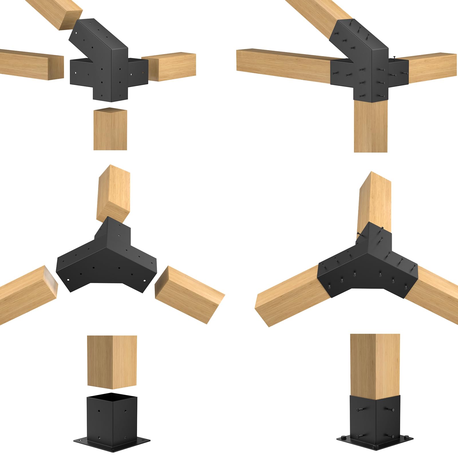 Woodwork Pergola Kit 2 Pcs- Post and Beam T Brackets - Modular Sizing Pergola Brackets Hardware fit for 4 x 4 Lumber, Heavy Duty