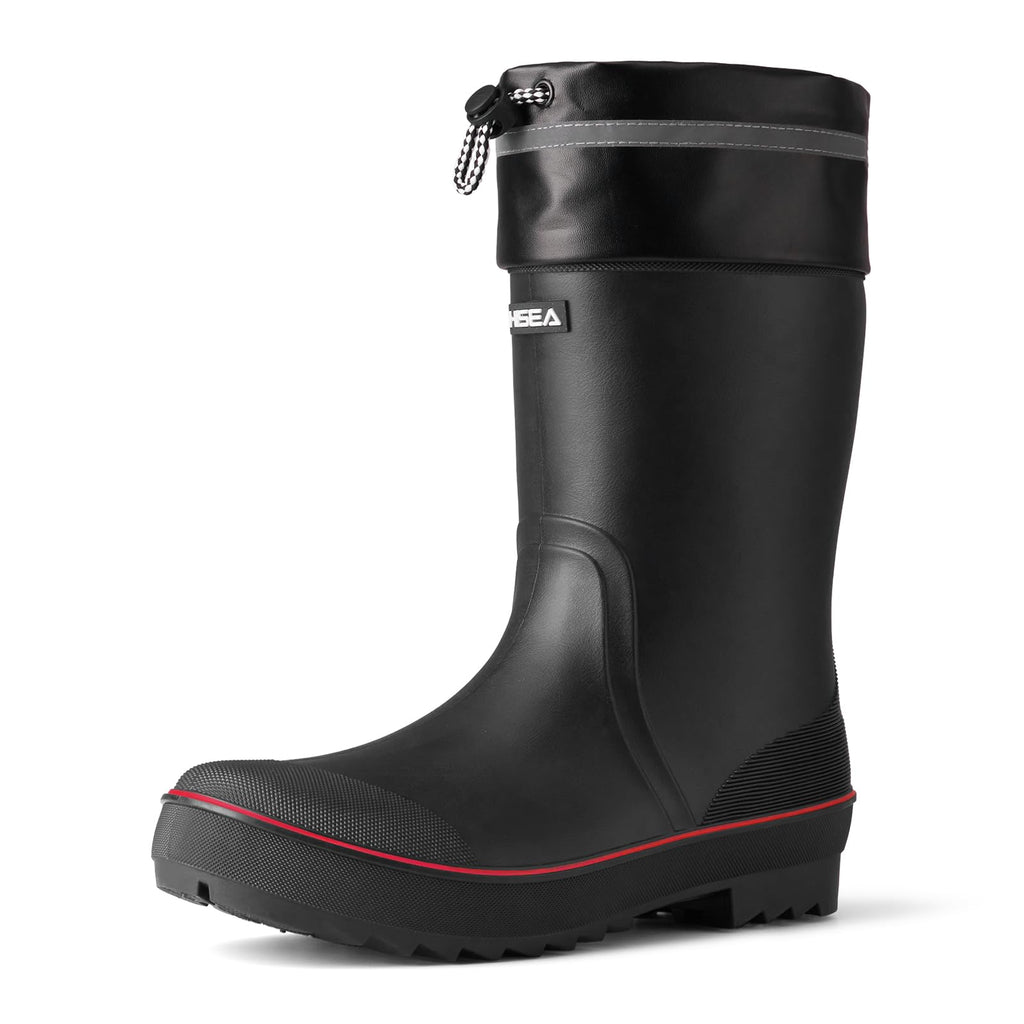HISEA Men's Rain Boots Waterproof PVC Rubber Mud Boots, Lightweight Comfort Mid-Calf Work Boots, Garden Shoes for Fishing, Farming, Walking Dogs