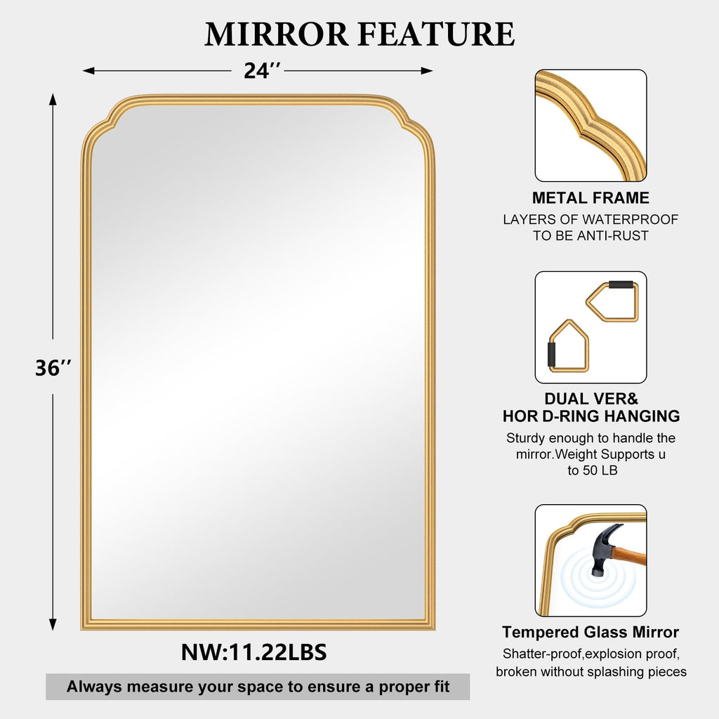 Ferytange 18X24 Inch Black Mirror for Wall with Metal Frame Rectangular Rounded Bathroom Vanity Mirror Anti-Rust, Hangs (Black 18" x 24")
