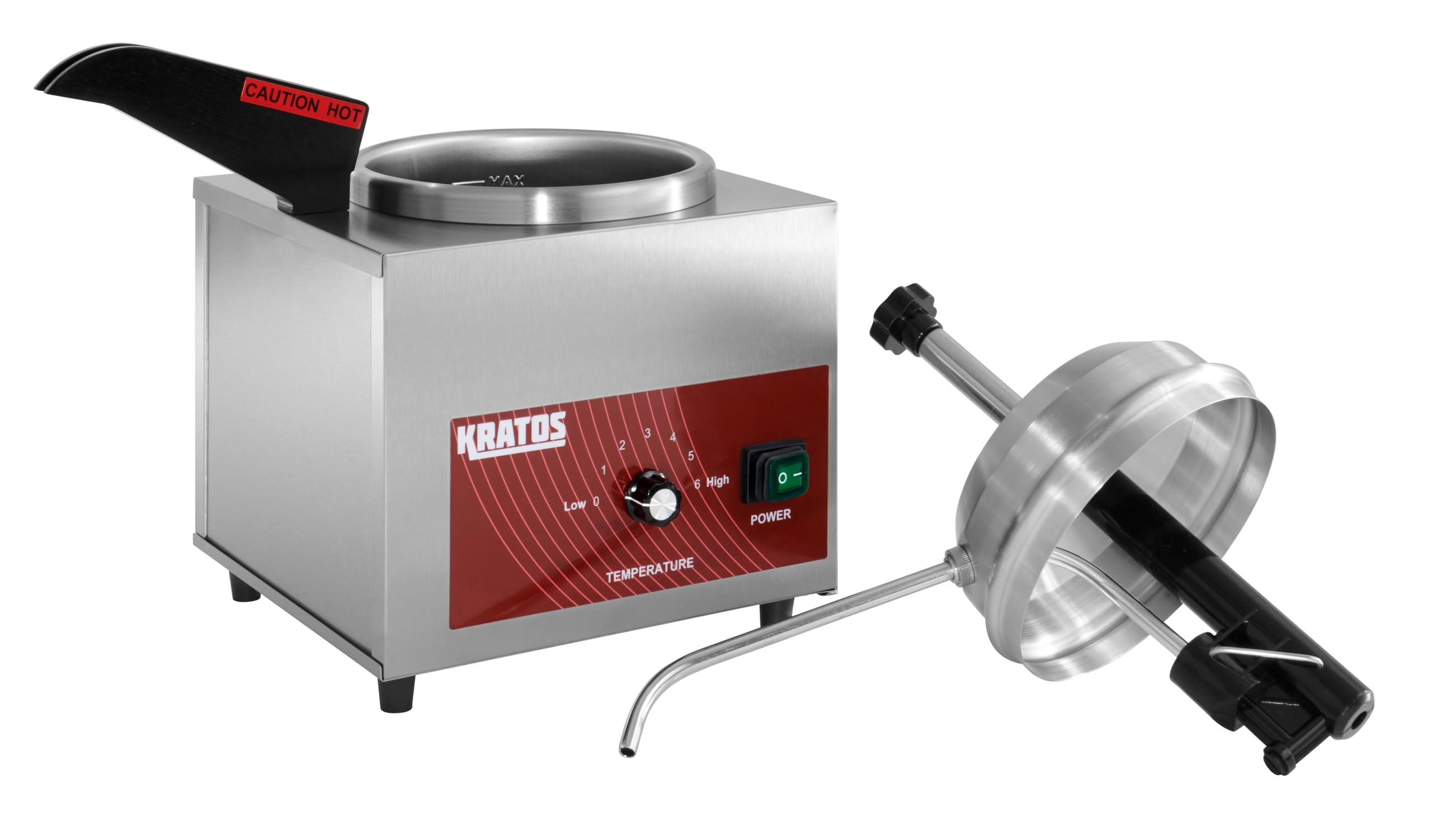 Kratos Commercial Hot Topping Dispenser with Heated Spout. 3.5 Quart Capacity - Accepts #10 Cans. Countertop Stainless Steel Warmer & Dispenser for Cheese, Hot Fudge, Caramel Sauce. 120V (29M-008)