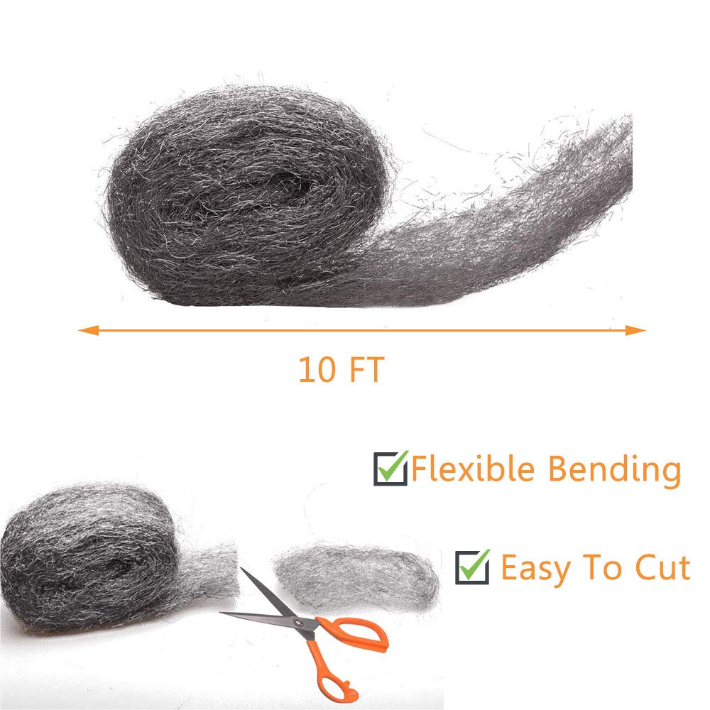 Steel Wool Mice Control, 2 Pack 3" x10 Ft Hole Filler, Gap Blocker, Barrier, Protect Against Animals in Holes, Siding, Pipeline, Vents for Garden, House, Garage