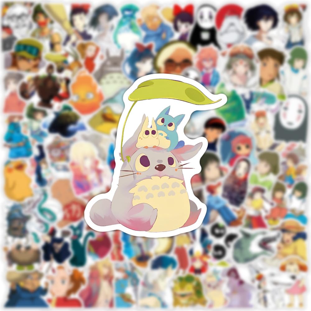 100PCS Cartoon Anime Miyazaki Hayao Stickers for Laptop,Studio Ghibli Anime Vinyl Movie Stickers for Water Bottle, Phone，Hard Hat，Skateboard，Scrapbooking，Gifts for Kids/Adults