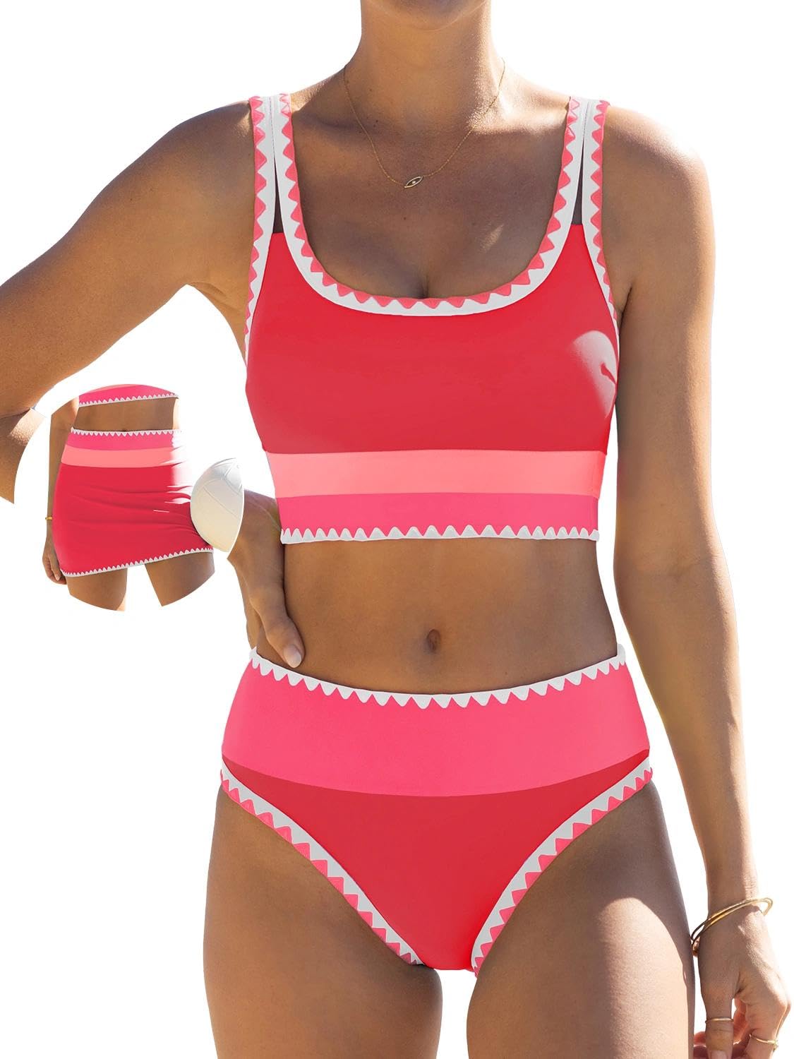popvil High Waisted Bikini Sets for Women Tummy Control Swimsuits 3 Piece Bathing Suits Neon Swimwear with Skirt 2026