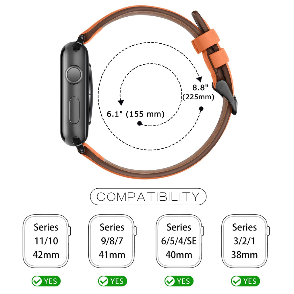Tasikar Bands Compatible with Apple Watch Band 42mm (Series11/10) 41mm 40mm 38mm Men Genuine Leather Replacement Bands Compatible with Apple Watch SE Series 11 10 9 8 7 6 5 4 3, Black