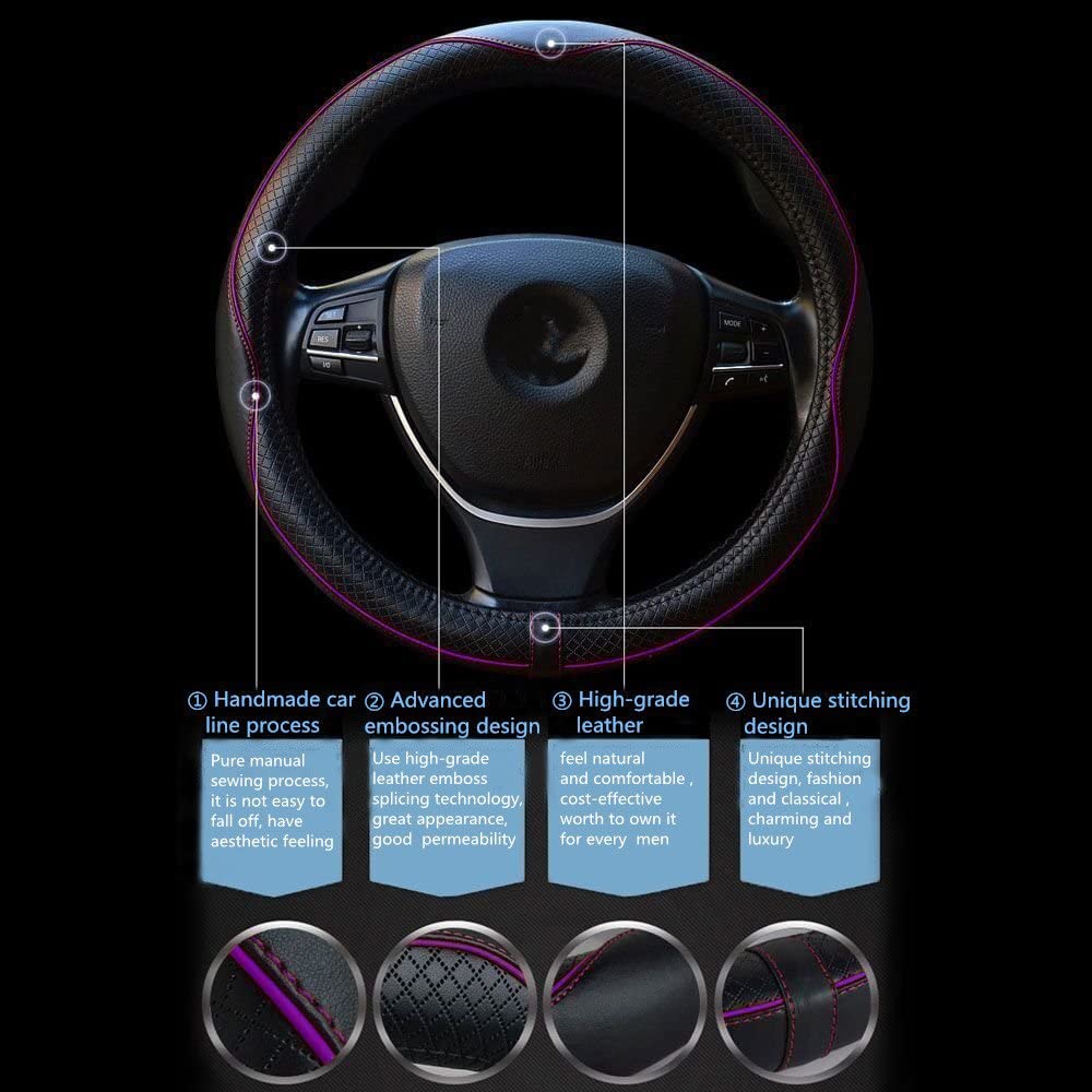 Car Steering Wheel Cover, Anti-Slip, Safety, Soft, Breathable, Heavy Duty, Thick, Full Surround, Sports Style (Black)