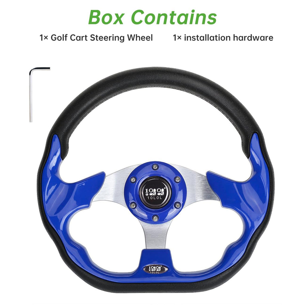 10L0L Golf Cart Steering Wheel, 13' Universal Fit for EZGO TXT/RXV, Club Car DS/Precedent, Yamaha G2-G29 (Carbon Black)
