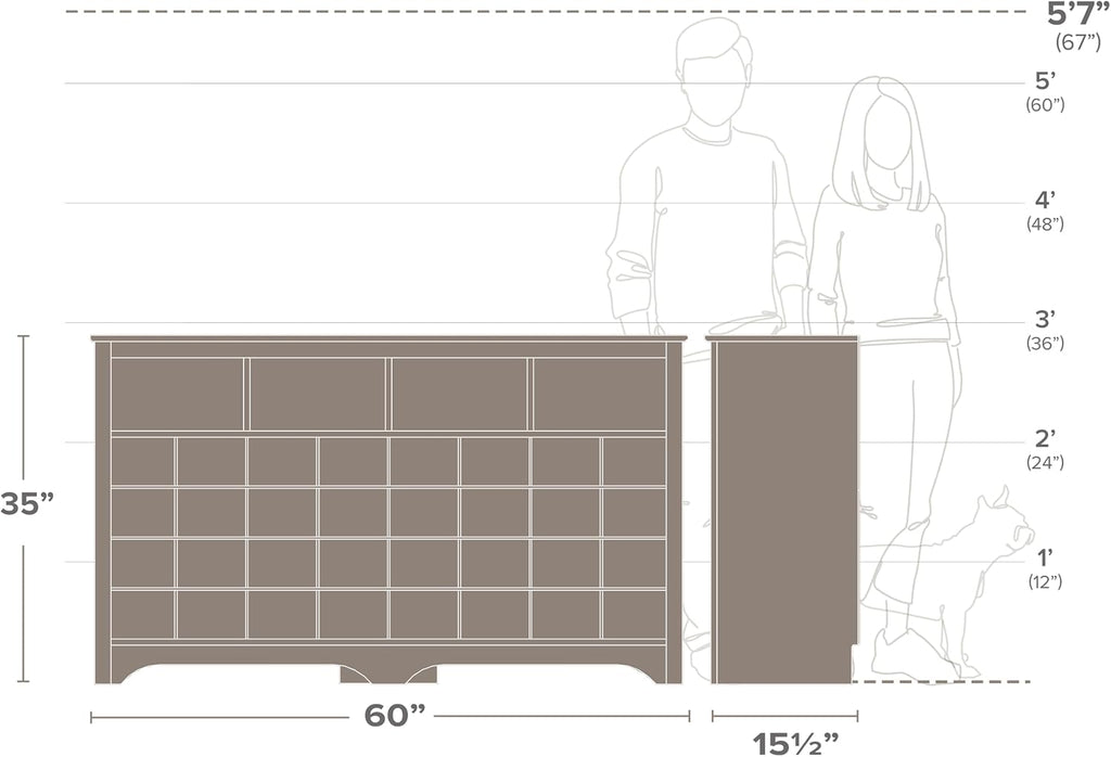 Prepac Gray Console Table, Shoe Cabinet, Storage Cabinet with 32 Shoe Cubbies and 4 Large Storage Cubbies 15.5" D x 60" W x 35" H