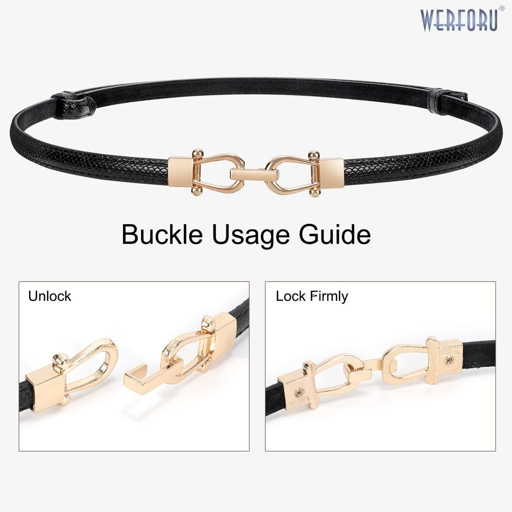 WERFORU Women Classic Leather Belt With Square Gold Silver Buckle For Jeans Pants