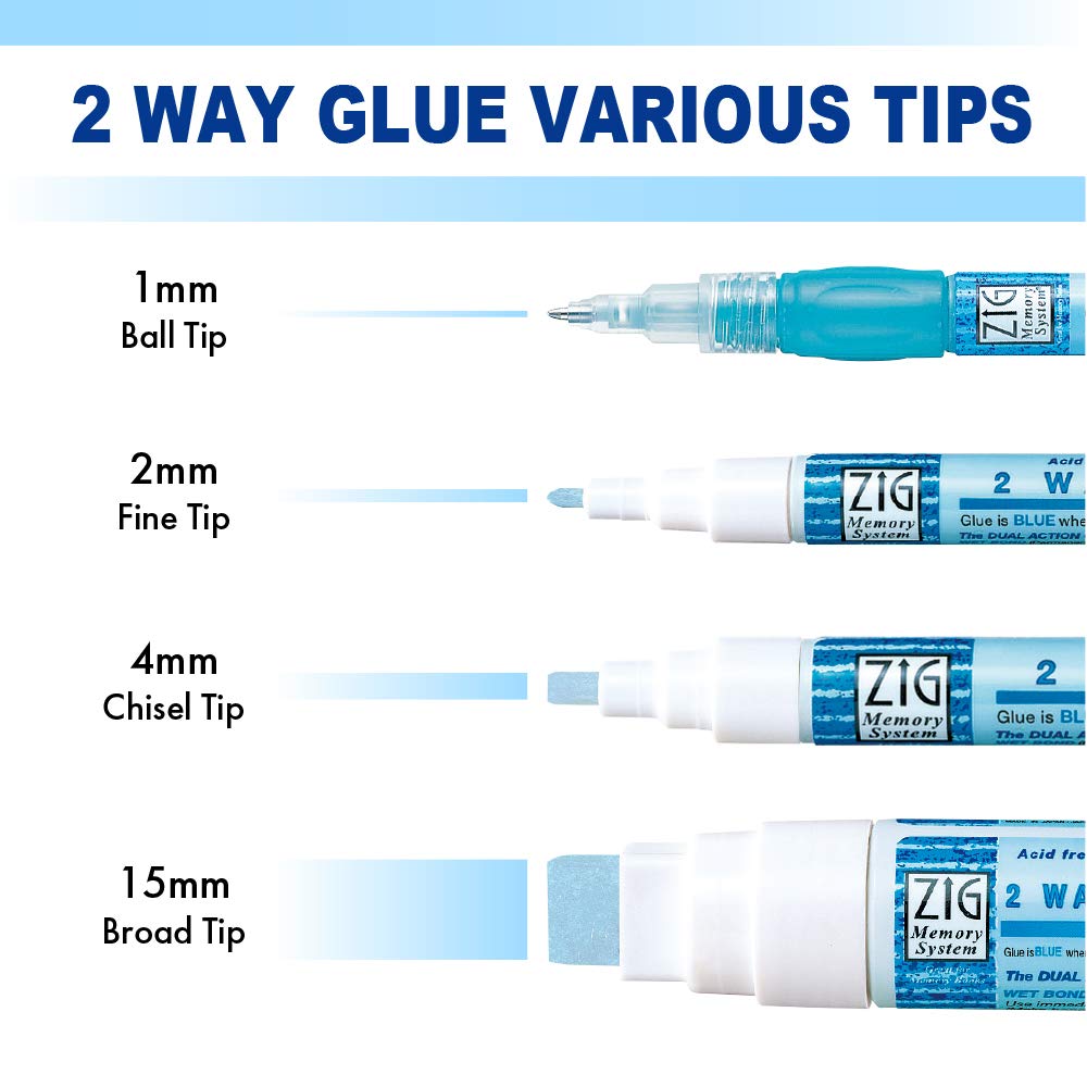 Kuretake Zig 2 Way Glue Pen 1mm Ball Tip 3 pcs Set, Adhesive for Professional,Artists, Crafting, Scrapbooking, Gift Card, Made in Japan