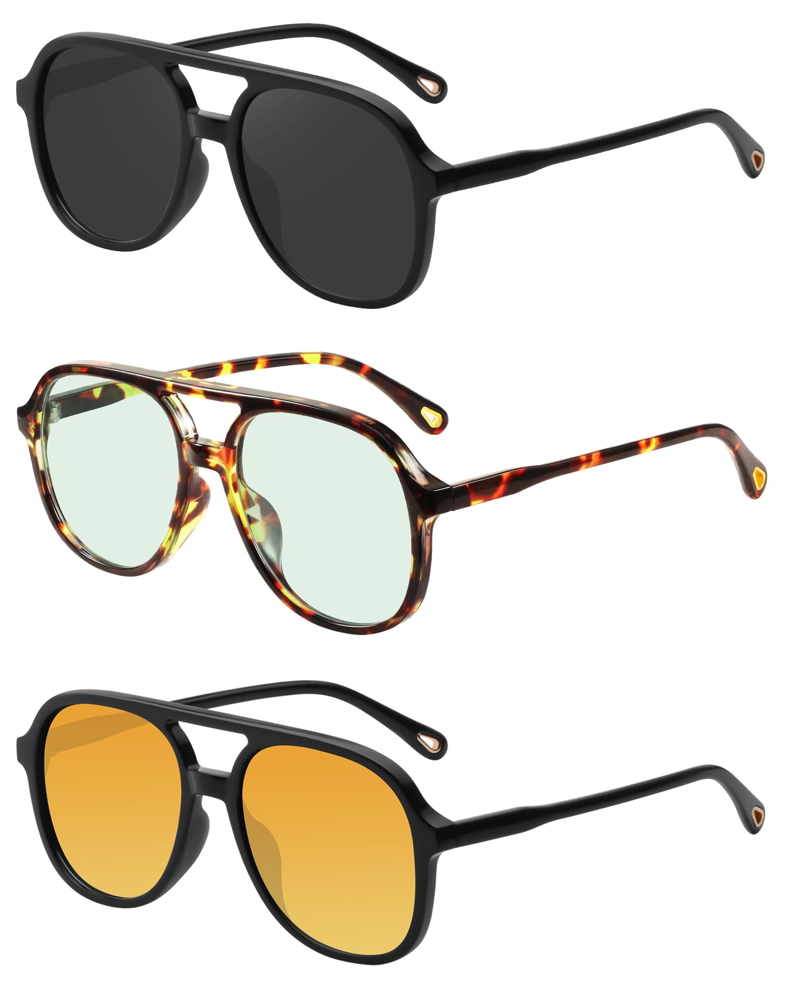 YDAOWKN Retro Square Aviator Sunglasses for Womens Mens Vintage 70s Double Bridge Sun Glasses