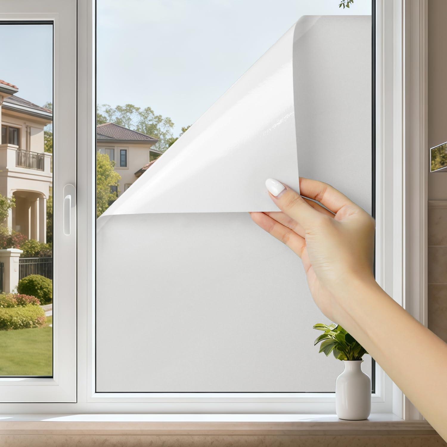 Window Privacy Blinds, Removable Glass Door Privacy Film, Suitable for Bathrooms, Offices, Static Cling Decorative Film, Reusable Window Stickers (Blinds, 17.5 x 78.7 inch)