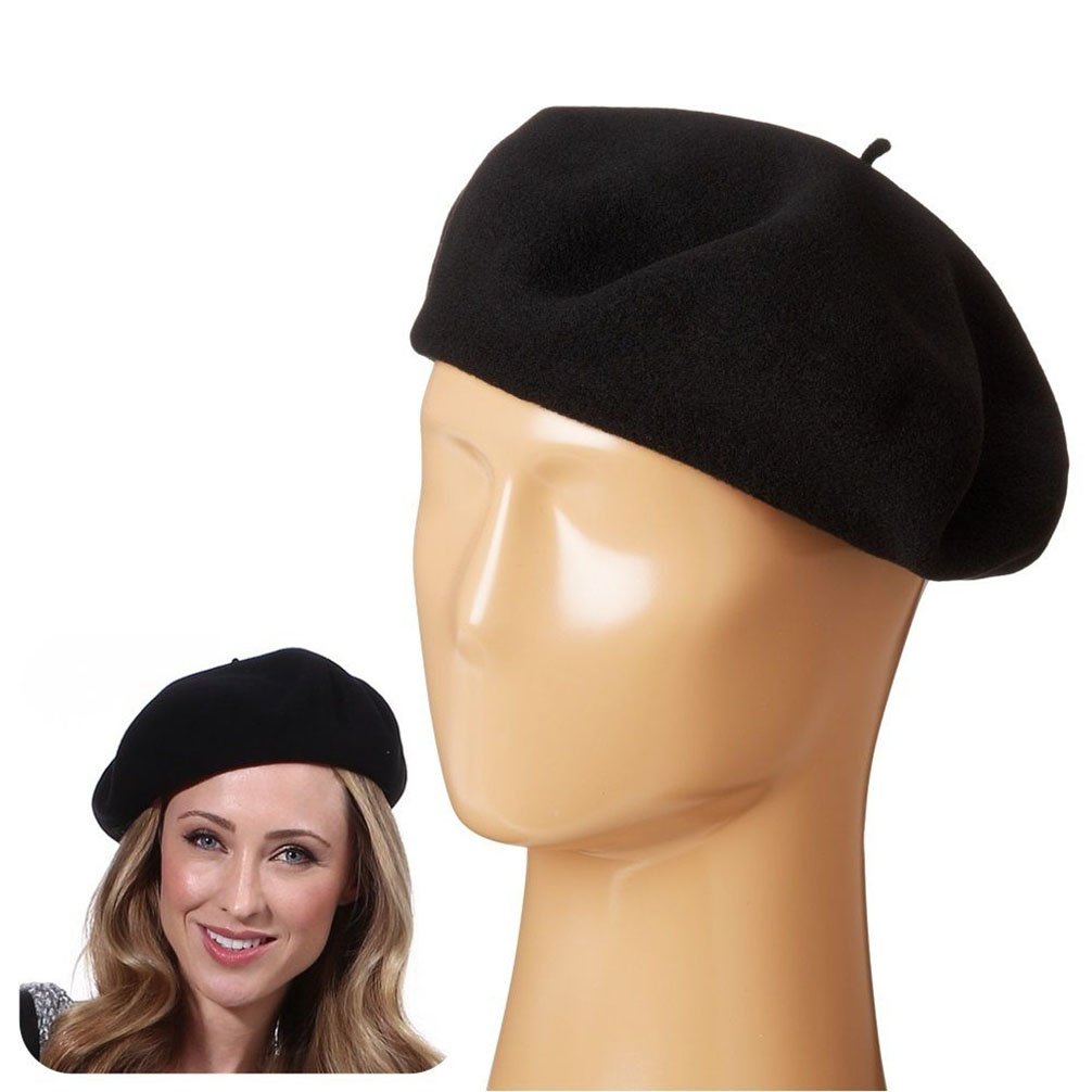 Women French Wool Beret Hats - Solid Color Classic Beanie Winter Cap