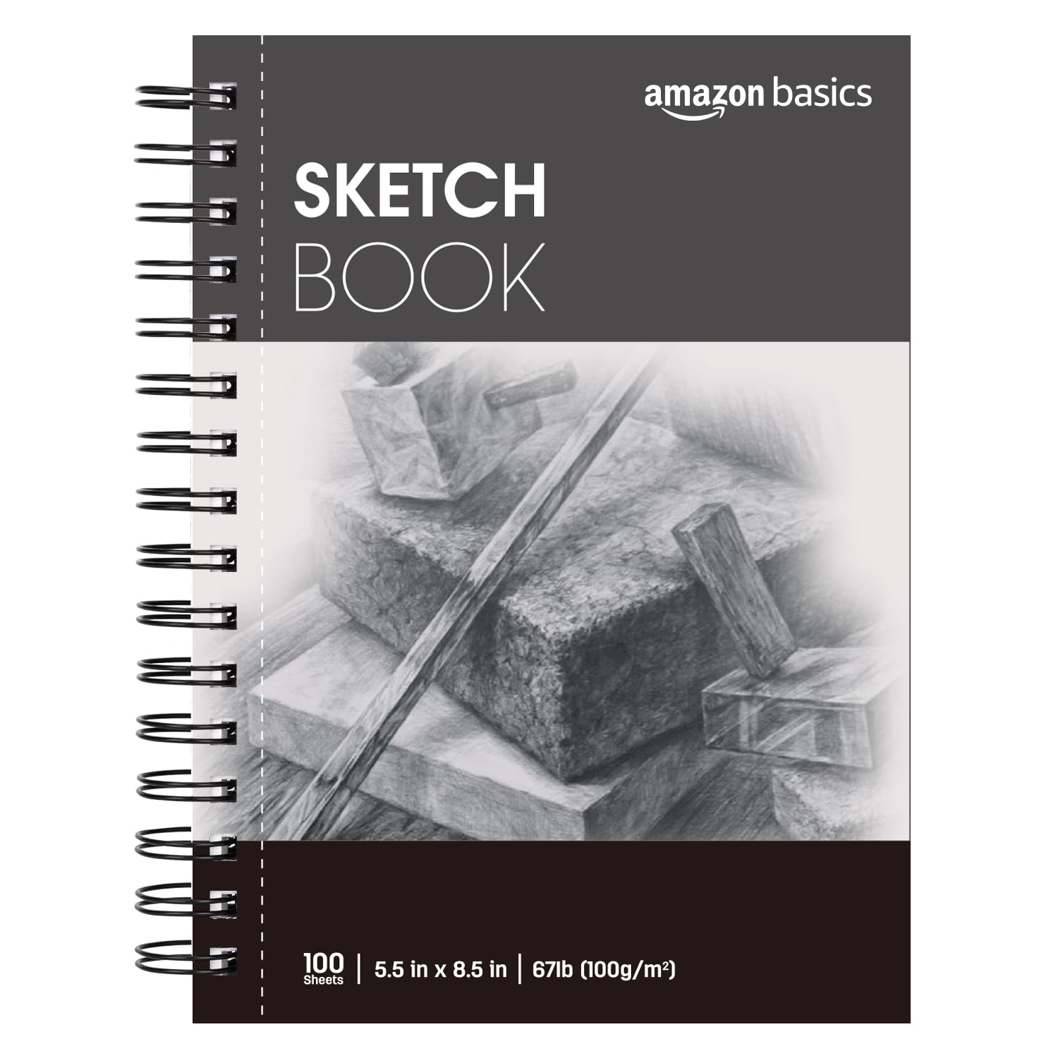 Amazon Basics Sketch Pad for Artists, Drawing Paper, Spiral Bound, Acid Free, 67 lb. / 100 gsm, 100 Sheets, 5.5"x8.5", White
