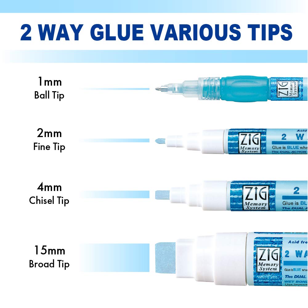 Kuretake Zig 2 Way Glue Pen 1mm Ball Tip 3 pcs Set, Adhesive for Professional,Artists, Crafting, Scrapbooking, Gift Card, Made in Japan