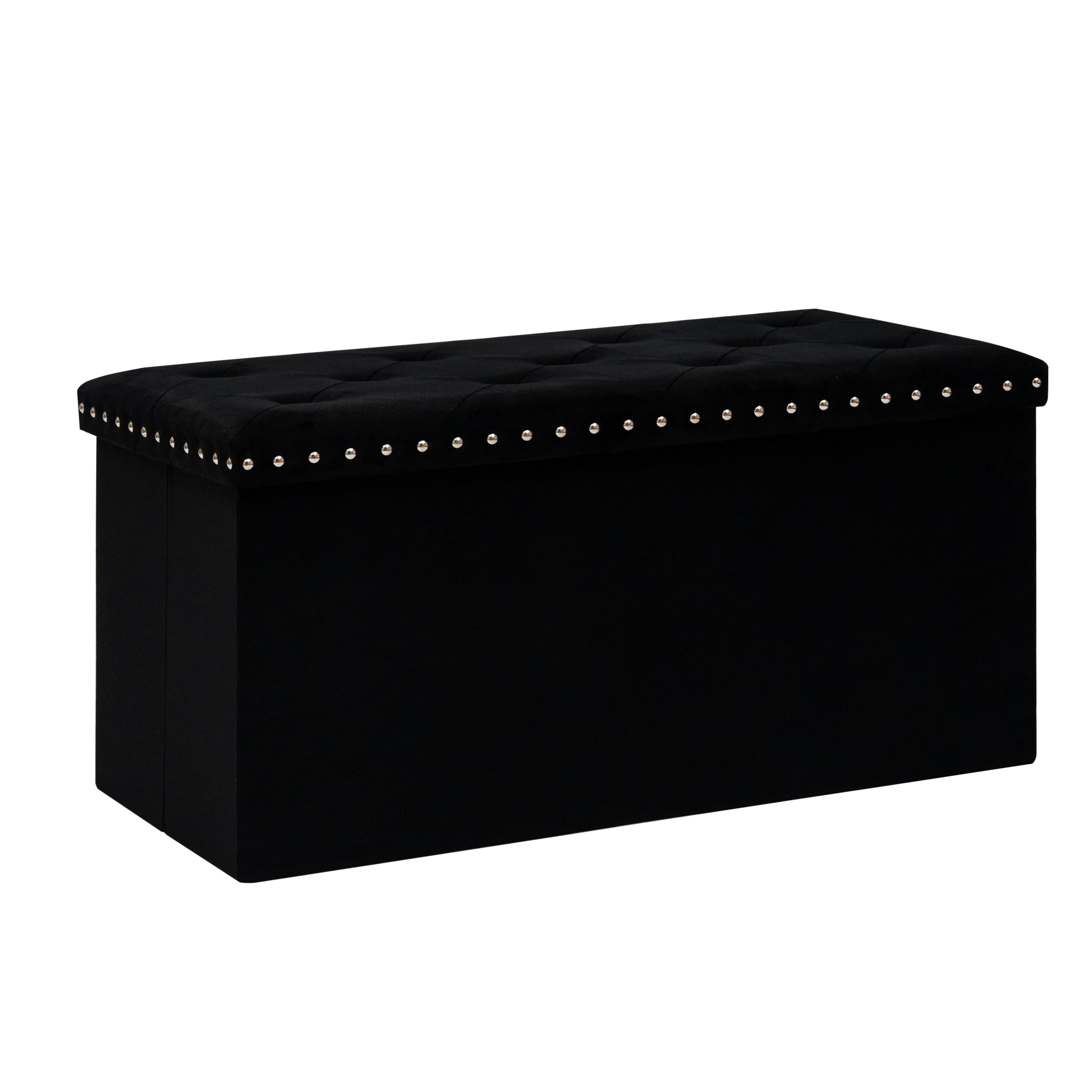 B FSOBEIIALEO Storage-Ottoman Cube-Folding Tufted - Ottomans with Storage, Coffee Table Top Cover, Storage Boxes Footrest Stool for Bedroom, Luxury Velvet Fabric 15.7 Inches Black