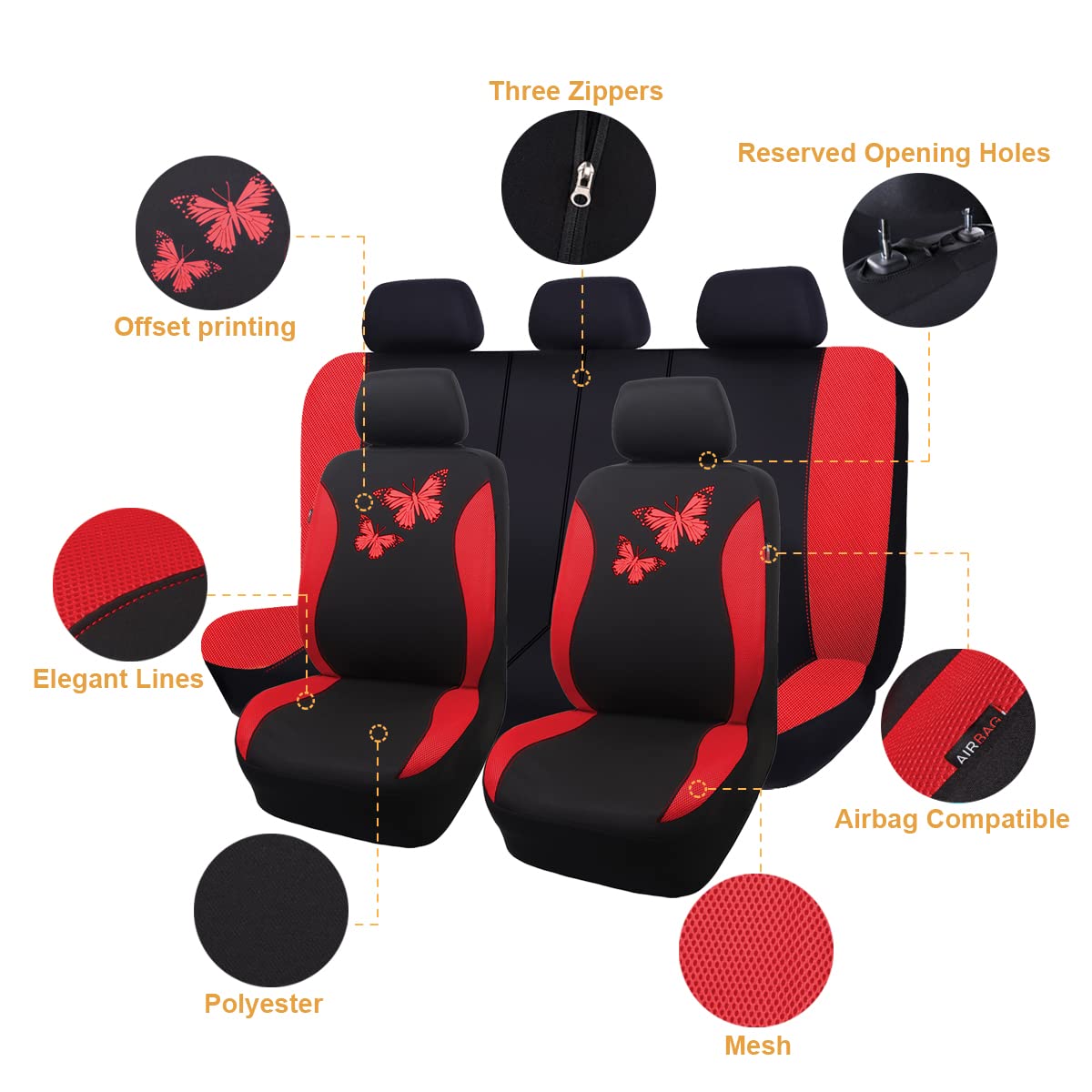 Flying Banner Butterfly car seat Covers ful Set Fashion Universal Lady Woman Female Rear Bench Split Colorized (2 Fronts, Mint Blue)