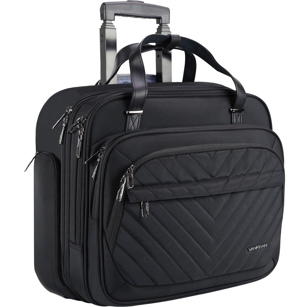 VANKEAN Rolling Laptop Bag Women with Wheels, Fits Up to 15.6 Inch Rolling Briefcase Water Repellent Rolling Computer Bag (Floral)