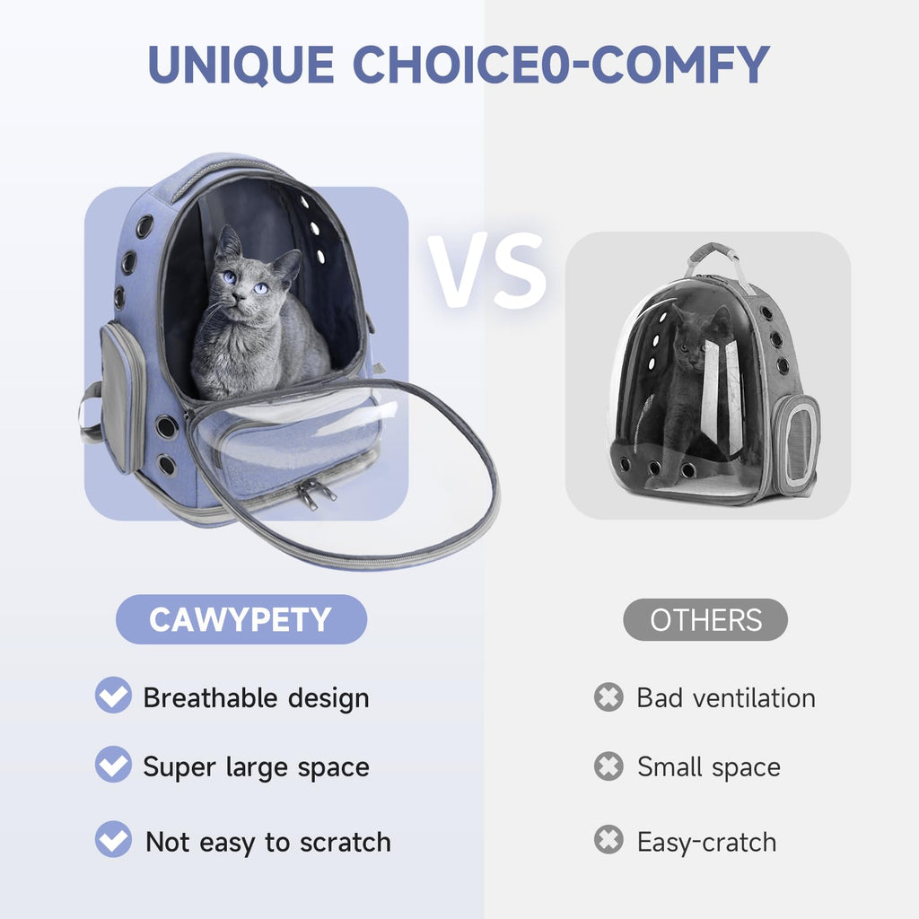Cawypety Cat Backpack Carrier, Breathable Cat Carrier Large Space Bubble Pet Backpack for Kitty Small Dog up to 12lbs, Transparent & Foldable Pet Carrier for Travel Hiking (Black