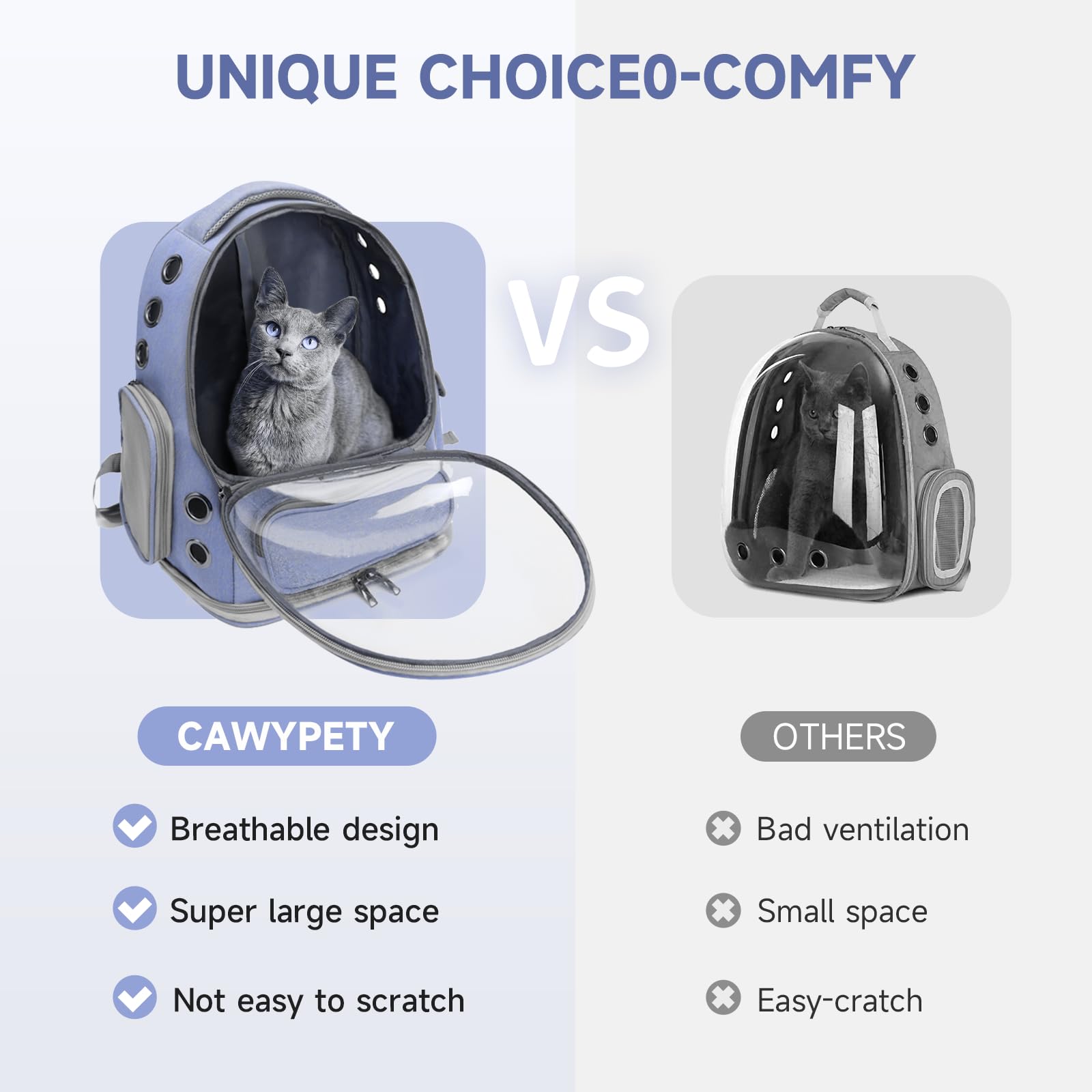 Cawypety Cat Backpack Carrier, Breathable Cat Carrier Large Space Bubble Pet Backpack for Kitty Small Dog up to 12lbs, Transparent & Foldable Pet Carrier for Travel Hiking (Black