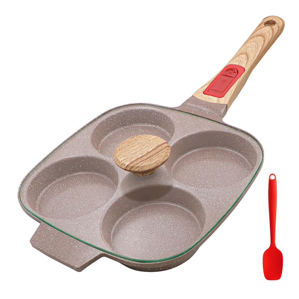 RANX INGST Ceramic Egg Frying Pan, Nonstick 4 Cup Fried Egg Pan with Detachable Handle, Omelette Pan Induction Compatible - Blue