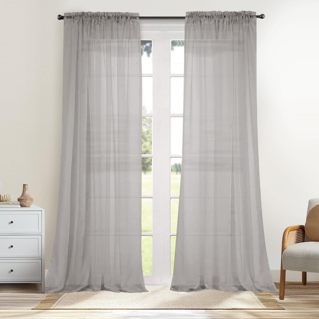 Dreaming Casa Solid Sheer Curtains 84 Inches Long Grey Rod Pocket Voile Draperies for Bedroom Living Room, 2 Panels, Each 42" W x 84" L