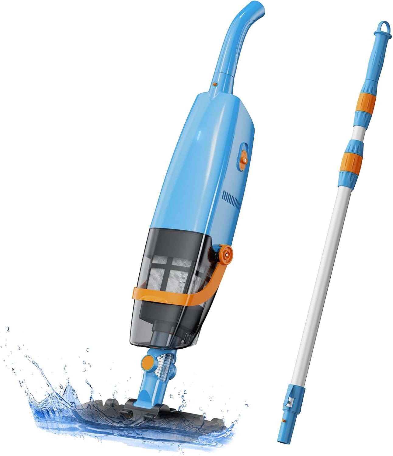LVKE L2 Cordless Handheld Pool Vacuum for Above Ground Pool with Telescopic Pole, Strong Suction Power, Ideal for Deep Pool Cleaning, Blue