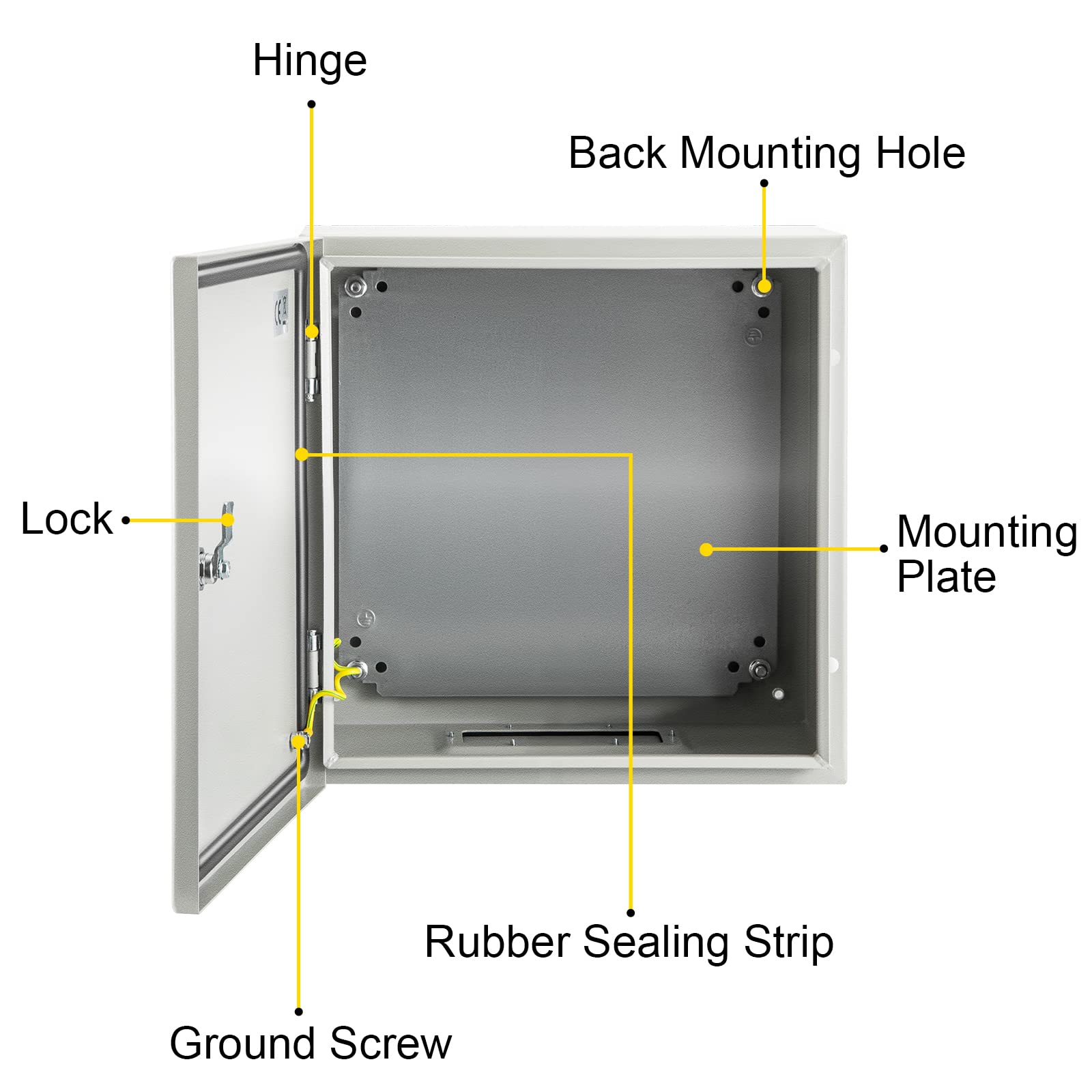 VEVOR NEMA Steel Enclosure, 8" x 8" x 6" NEMA 4X Steel Electrical Box, IP66 Waterproof & Dustproof, Outdoor/Indoor Electrical Junction Box, with Mounting Plate