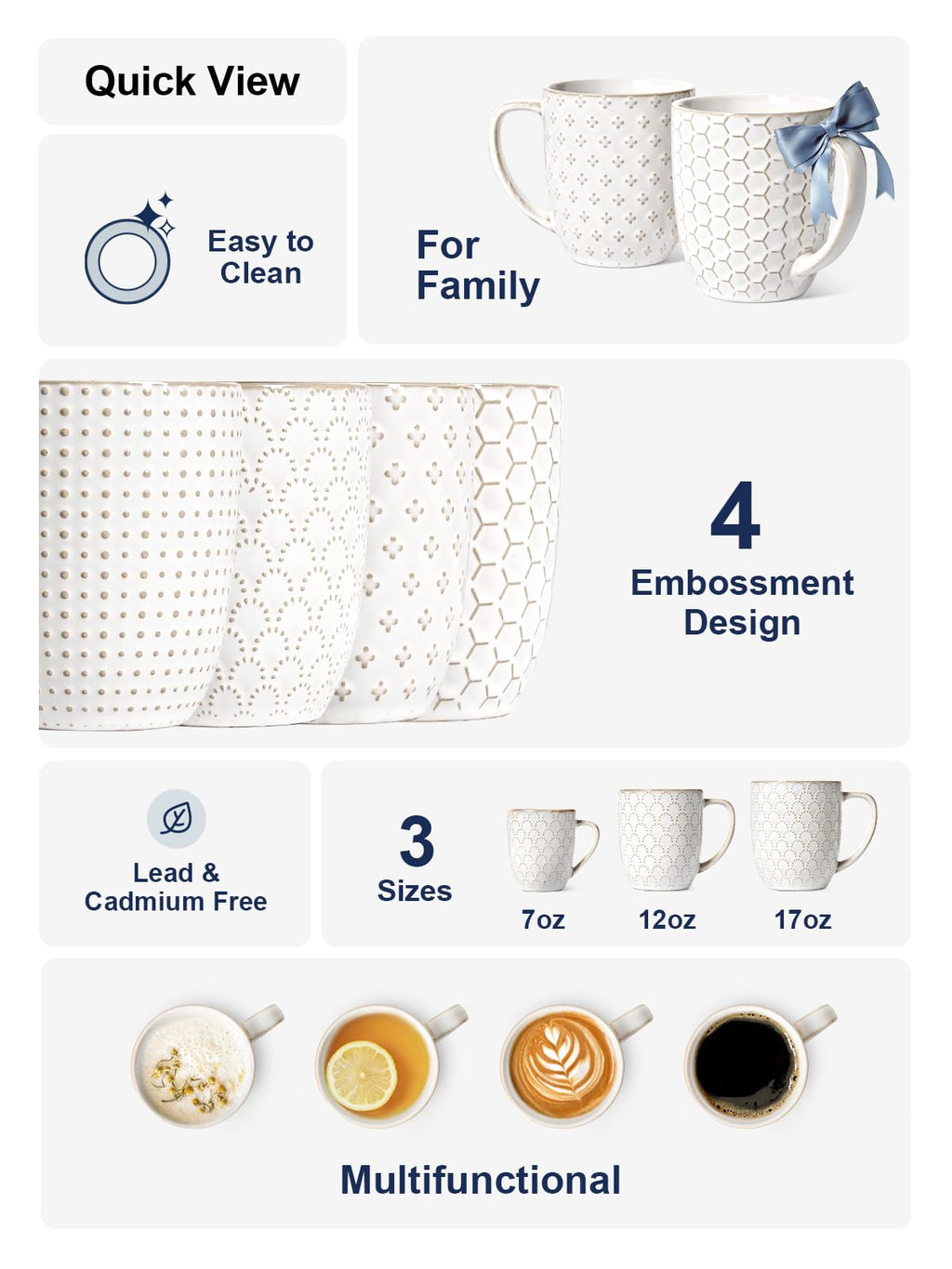 LE TAUCI Espresso Cups 6 oz, Ceramic Demitasse Cup, Small Coffee Mugs for Double Shot, Latte, Cappuccino, Lungo, Kids Mugs With Handle, Suit For Housewarming - 2.7 inch, Set of 4, Arctic White