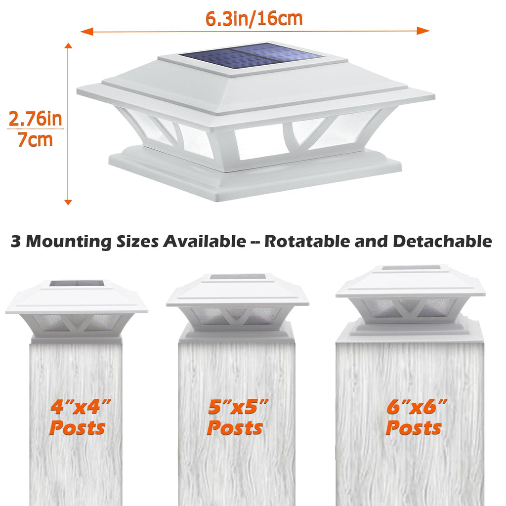 SIEDiNLAR Solar Post Lights Outdoor 2 Modes LED Deck Fence Cap Light for 4x4 5x5 6x6 Posts Patio Garden Decoration Warm White/Cool White Lighting Black (1 Pack)