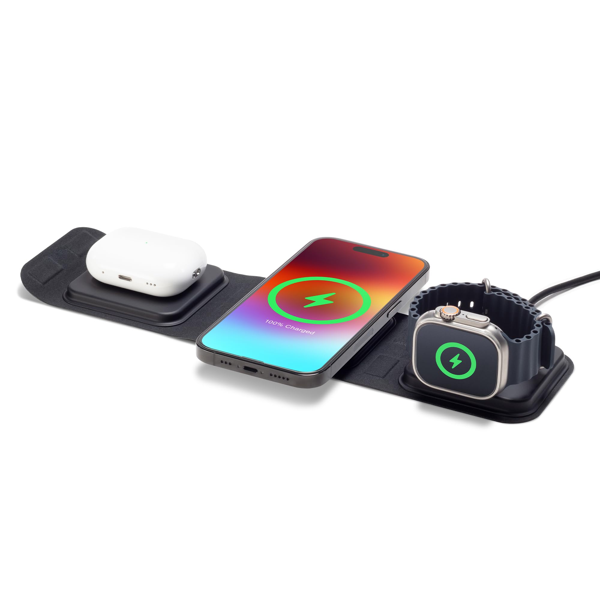 Mophie 3-in-1 Travel Charger with MagSafe - Portable Wireless Charging Hub, Compatible w/Apple Devices, iPhone 17/16/15/14/13/12 Series, Apple Watch Series 11 to 1 & Ultra, AirPods Pro/3rd Gen, Black